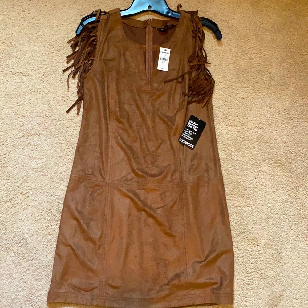 Faux suede dress w fringe
